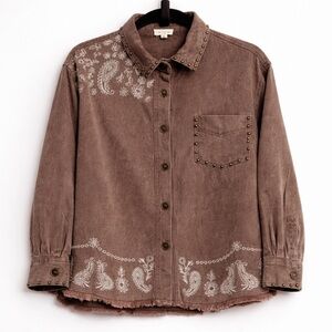 POL Brown Utility Jacket with Embroidered Details
